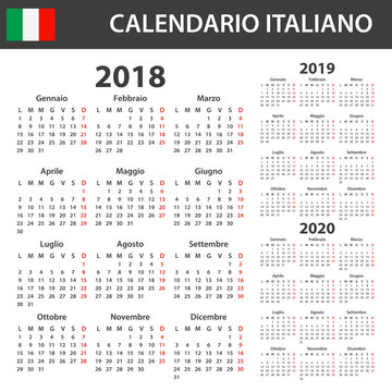 Italian Calendar for 2018, 2019 and 2020. Scheduler, agenda or diary template. Week starts on Monday