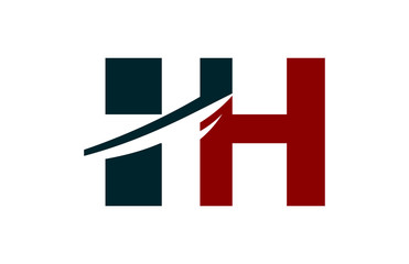 HH Red Negative Space Square Swoosh Letter Logo