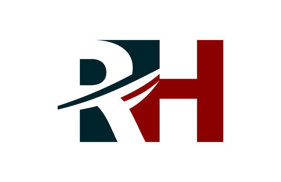 RH Red Negative Space Square Swoosh Letter Logo