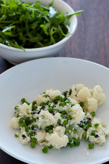 food plate of pasta, ricotta, pesto and basil