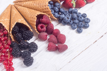 Berries in ice cream cone