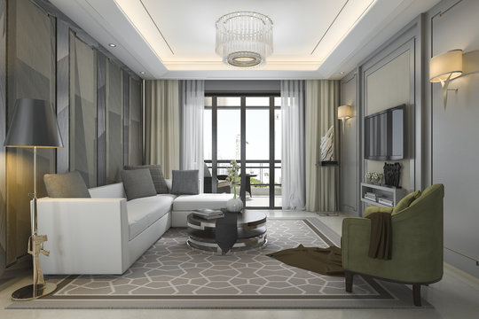 3d rendering luxury and modern living room with great view