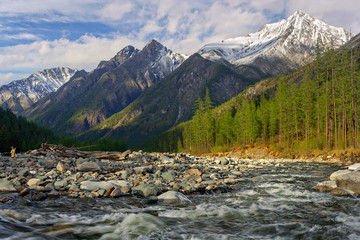 Fototapeta na wymiar Shumak River in the Tunkinskie loach in mountains Eastern Sayan Eastern Siberia