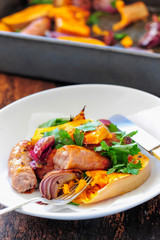 Fresh cooked meal with sausages