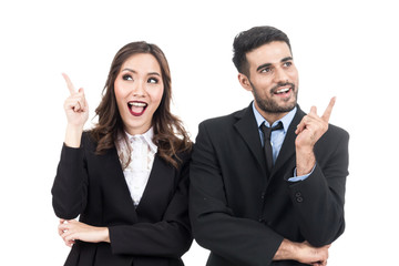 Businessmen and businesswomen thinking isolated on white