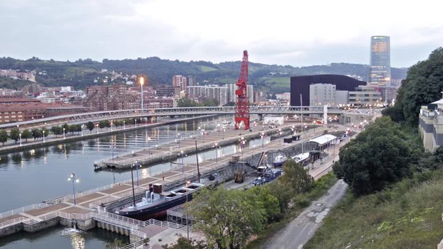 Time Lapse day to night of the city of Bilbao.
