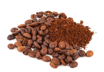 Ground coffee and beans