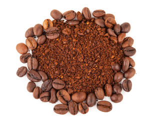 Ground coffee and beans