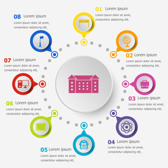Infographic template with school icons