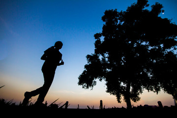 Jogging exercise with silhouette activty. jogging outdoor sillhouette.