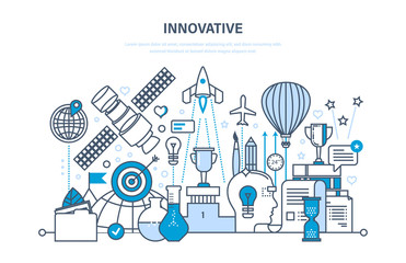 Innovation, creative thinking and creative process, brainstorming, imagination and vision.