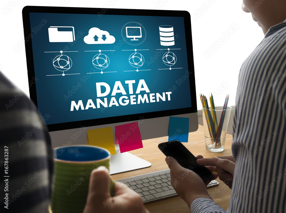 Poster data management file database cloud network technology concept