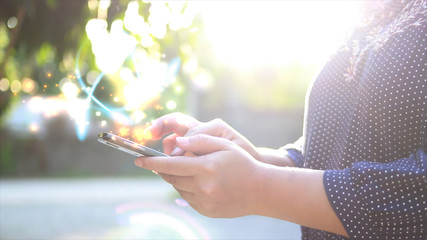 woman hands holding smartphone