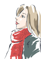 赤いマフラーの女性