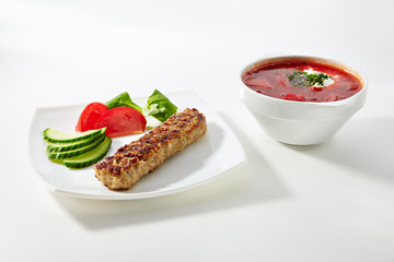 Chicken Kebab with Vegetable and Soup