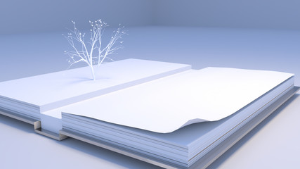 3d rendering picture of open book and paper tree.