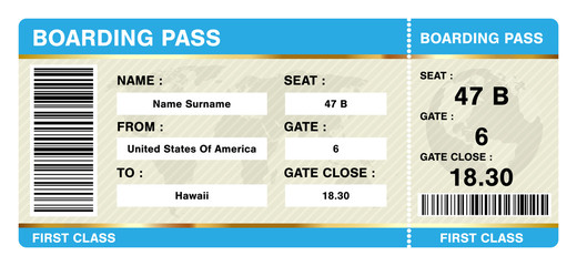 simple boarding pass ticket on white background - obrazy, fototapety, plakaty