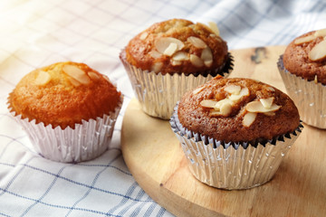 Banana cupcakes, very yummy and delicious banana cake and almond toping. Color filter and flare added.