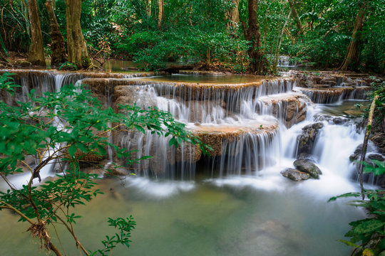 Huay Mae Kamin,Beautiful waterfall landscape in rainforset at Kanchanaburi province,Thailand