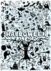 set of Halloween doodle
