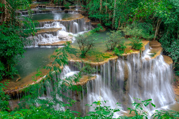 Huay Mae Kamin,Beautiful waterfall landscape in rainforset at Kanchanaburi province,Thailand