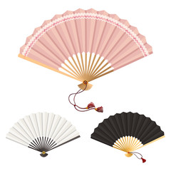 Pink, white, black fans isolated on white background, vector illustration