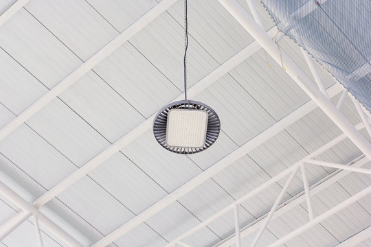 LED Lighting Lamp On A Top Roof Of Warehouse.