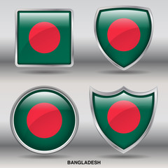 Flag of Bangladesh in 4 shapes collection with clipping path