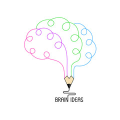 Colorful outline  pencil in the shape of a human brain.  Icon design of  brain ideas and creative intelligent. Vector illustration isolated on white background.