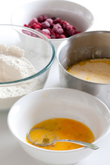 Ingredients for muffins with Raspberry and dark chocolate