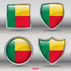 Flag of Benin in 4 shapes collection with clipping path