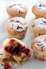 Homemade muffins with raspberries and dark chocolate