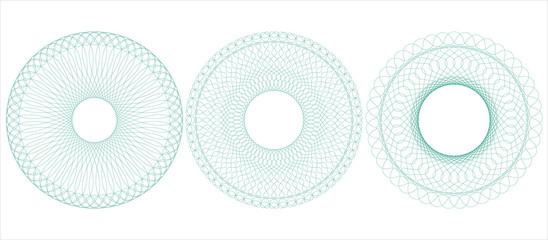 Circular guilloche for certificate, diploma, voucher, money design, currency, check, ticket etc. Vector illustration. Abstract pattern rosette from thin lines. 