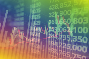 Fototapeta premium Stock market graph and ticker with blue screen for stock exchange analysis