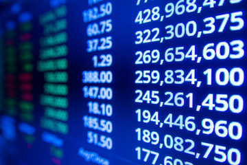 Stock market graph and ticker with blue screen for stock exchange analysis