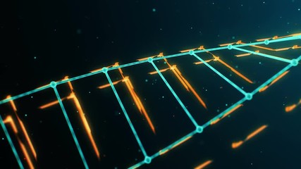 Biological background with glowing DNA strand rotating against black background - Powered by Adobe