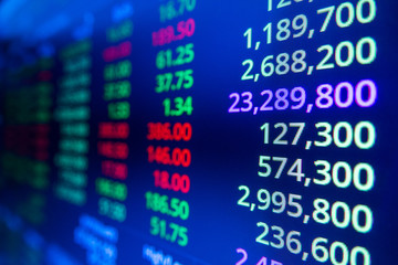 Stock market graph and ticker with blue screen for stock exchange analysis