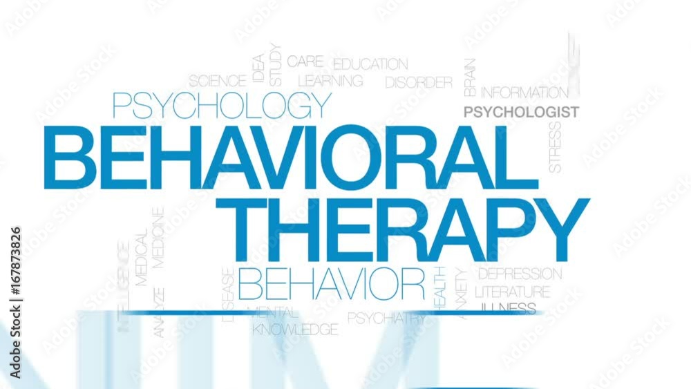 Sticker Behavioral therapy animated word cloud, text design animation. Kinetic typography.