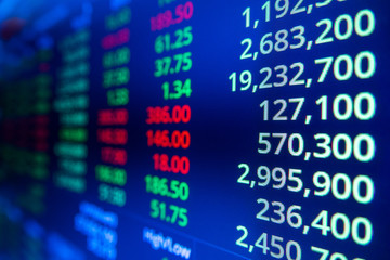 Fototapeta premium Stock market graph and ticker with blue screen for stock exchange analysis