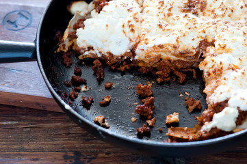 homemade lasagne cooked in a pan