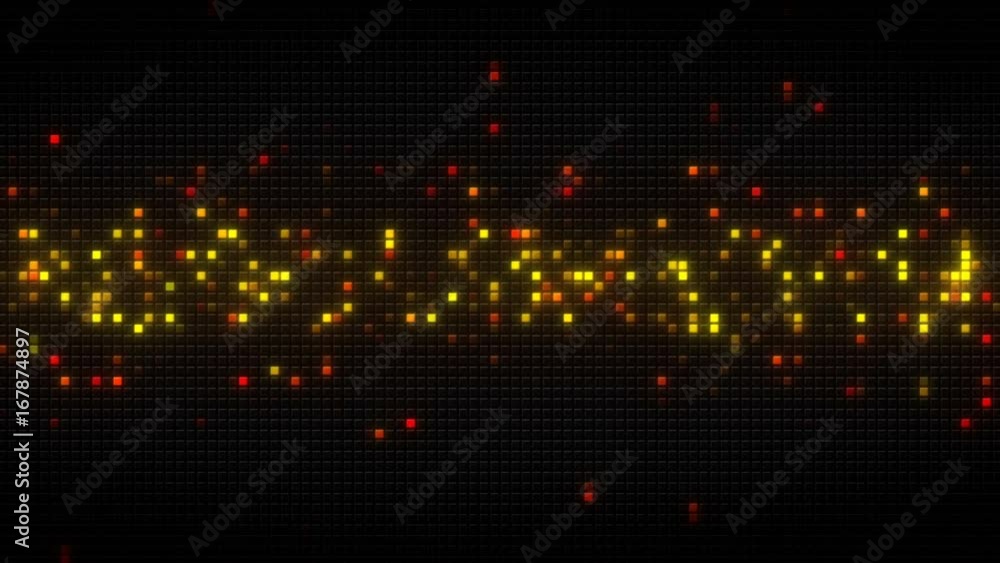 Poster glowing orange cubes on black tiles. computer generated abstract loopable background 4k uhd (3840x21