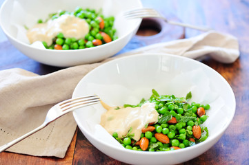 Homemade salad with peas, balanced meal