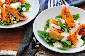 roast pumpkin served with salad