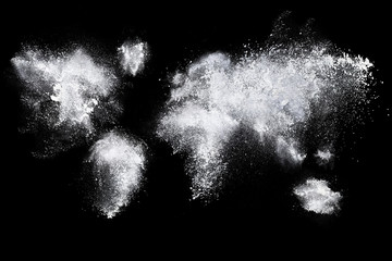 Set of dust powder clouds shaped like earth map