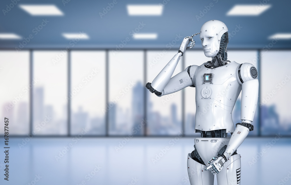 Poster android robot thinking