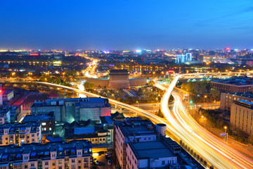 Fototapeta premium Deshengmen Arrow Tower scenery at night,Beijing,China.