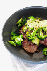 Homemade salad with broccoli and meat, balanced meal