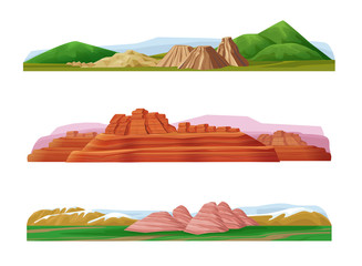 Cartoon Colorful Mountain Landscapes Set