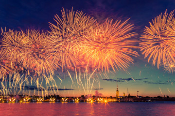 Colorful fireworks in St. Petersburg.