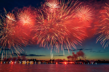 Colorful fireworks in St. Petersburg.